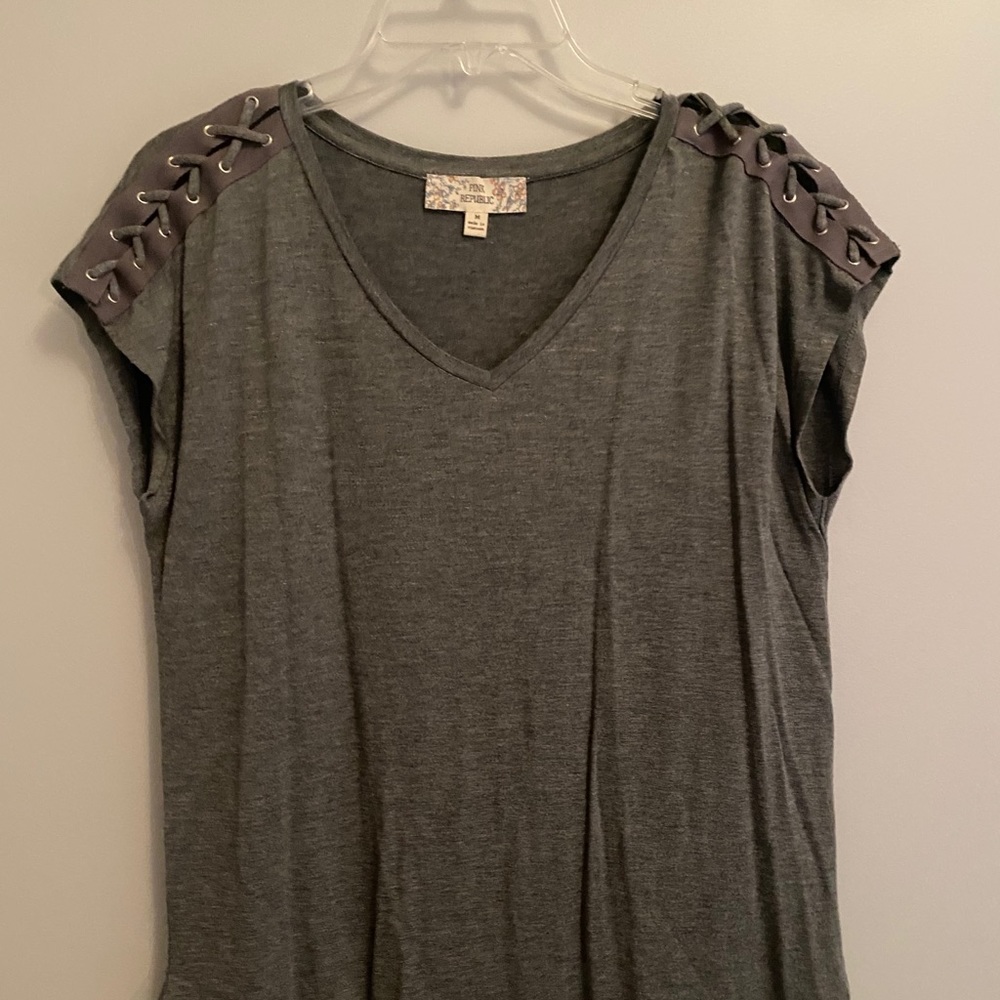 Gray Laced Sleeves Top, v neck, Pink Republic, M